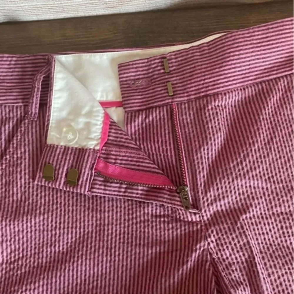 J. Crew Factory Pink Brown Seersucker Stripe Chino Shorts size 8 pocket preppy - Picture 4 of 12